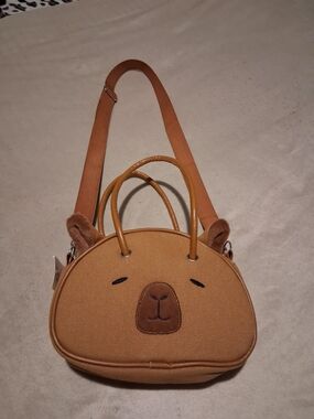 Cute Tan Capybarra Crossbody Bag with Top Handles